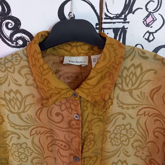 Size 16 Brown Floral Chiffon Semi Sheer Short Sleeve Blouse - Picture 2 of 6